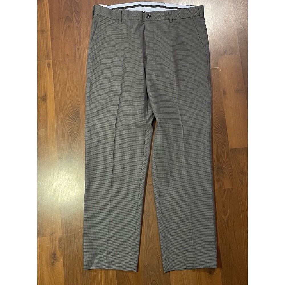 Brooks Brothers Mens Clark Dress Pants 38x32 Gray Check Cotton Blend Stretch